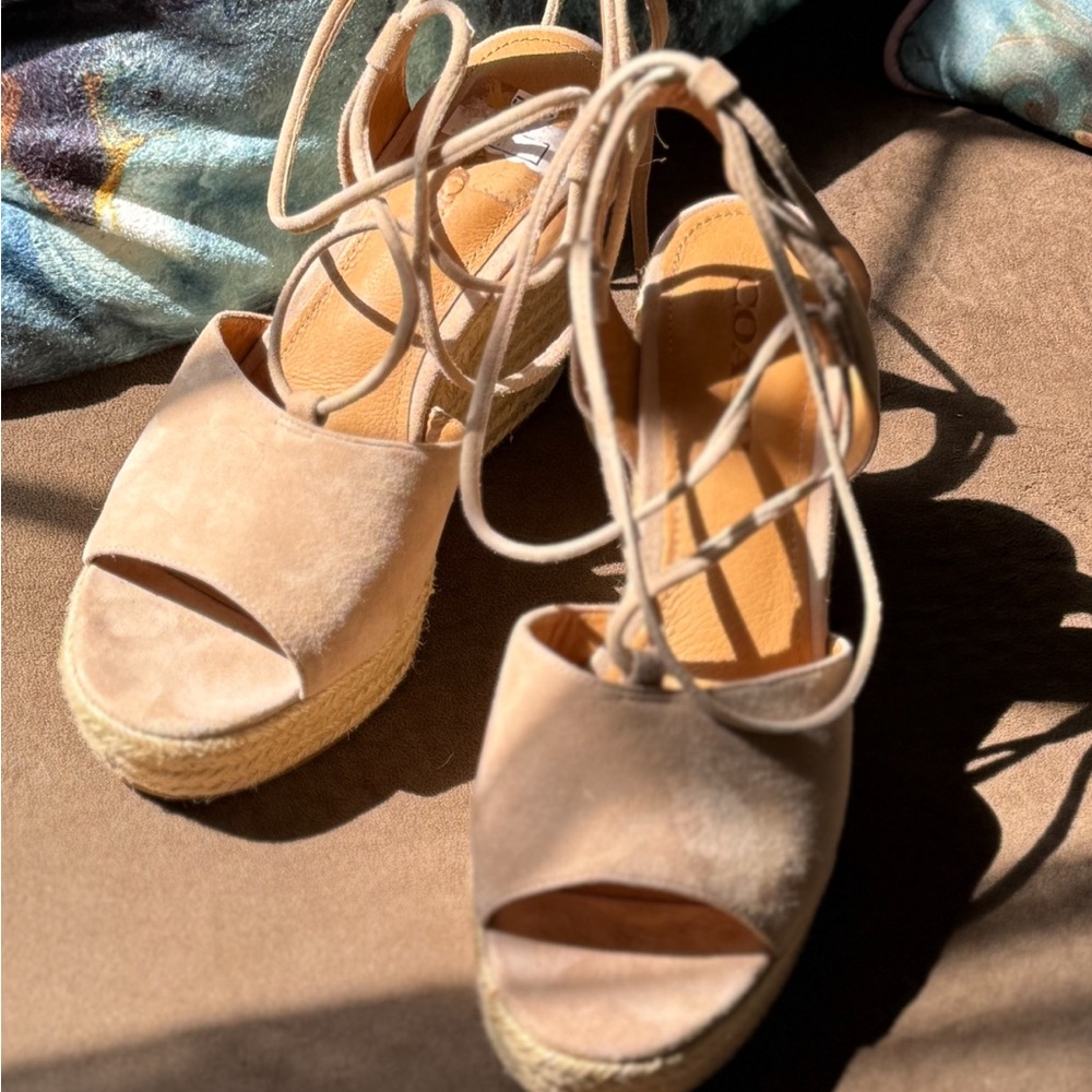 Coach Tan Espadrille Wedge Shoes with Ankle Strap